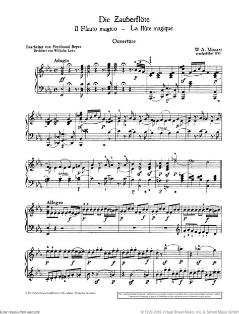 mozart  magic flute   overture sheet   piano solo
