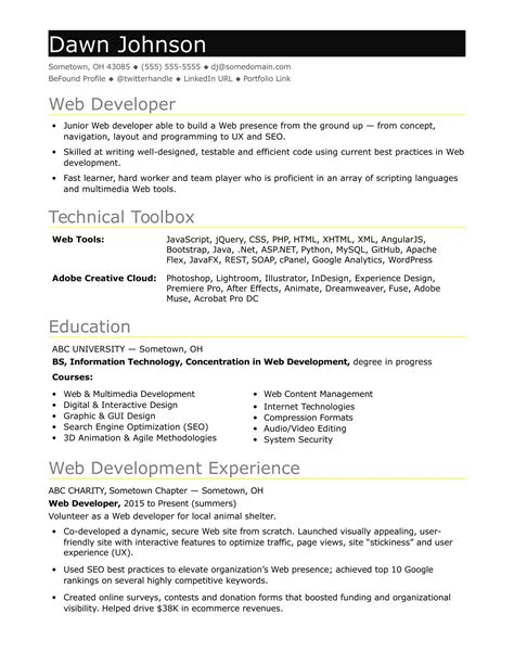 sample resume   entry level  developer web developer resume