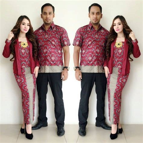 Jual Setelan Kebaya Kutu Couple Merah Murah Setelan Blus Batik Couple