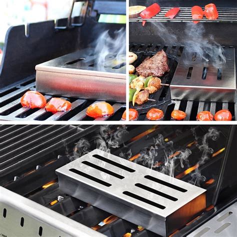 stainless steel smoker box lid gas barbecue grill smoker box