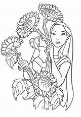 Coloring Pocahontas Pages Flowers Disney Coloriage sketch template