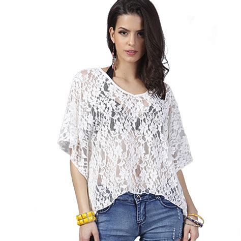 2017 Summer Batwing Sleeve White Lace Shirts Women V Neck Crop Top