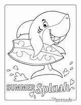 Coloring Pages Summer Boys Kids Easy Shark Printables Adults Surfing sketch template