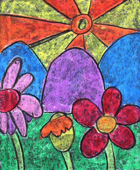 kids art project create  floral landscape  oil pastels em winn