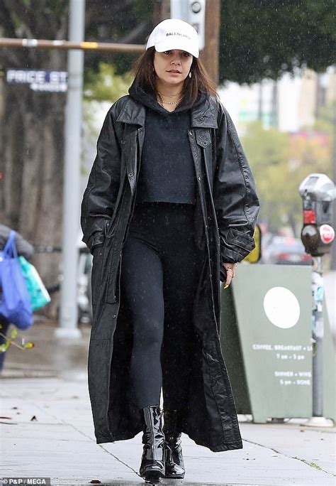 Vanessa Hudgens Covers Up In An Oversize Leather Trench Coat As She