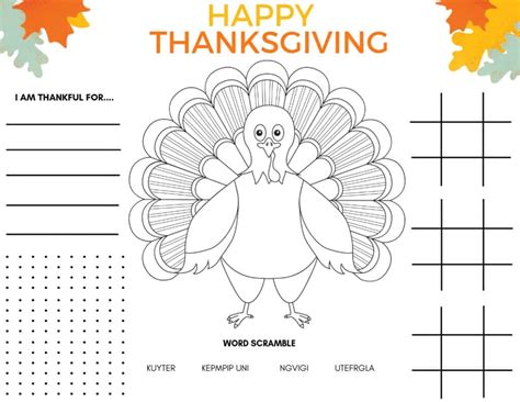 printable thanksgiving placemat  kids printable