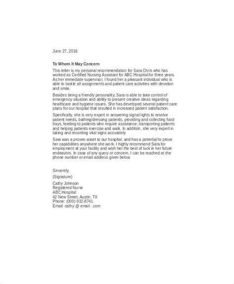 nurse recommendation letter certificate letter