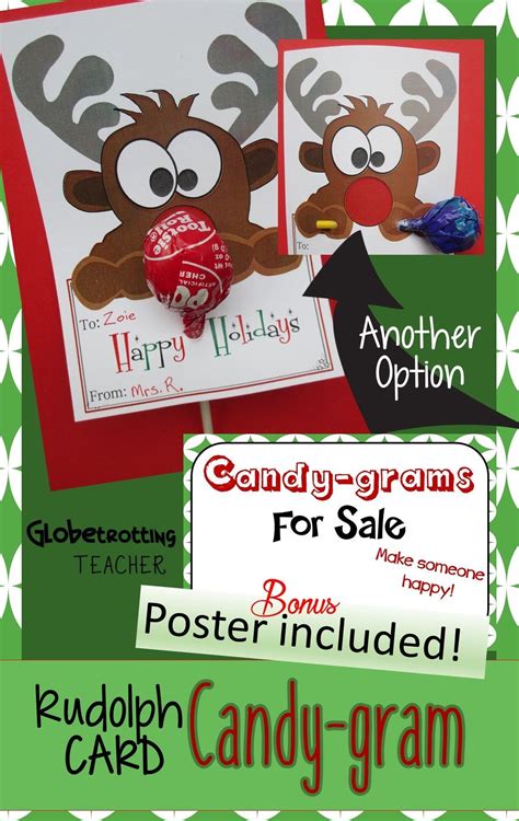 holiday cards rudolph candy gram christmas lollipop card poster