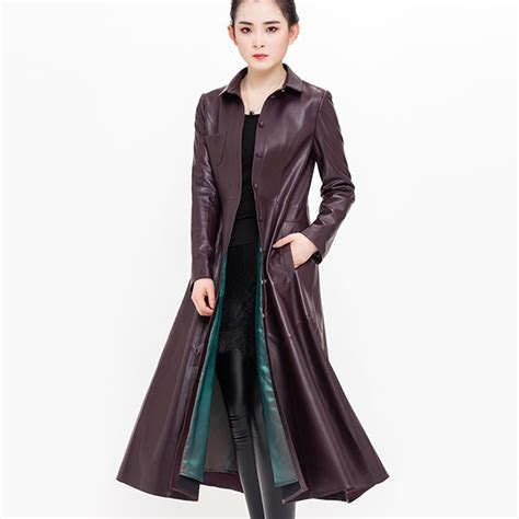 genuine leather trench coat for women 2018 spring autumn sheepskin coat