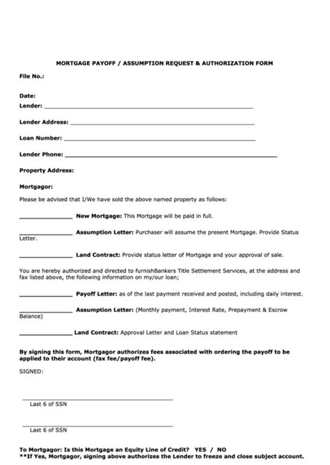 fillable mortgage payoff assumption request authorization form