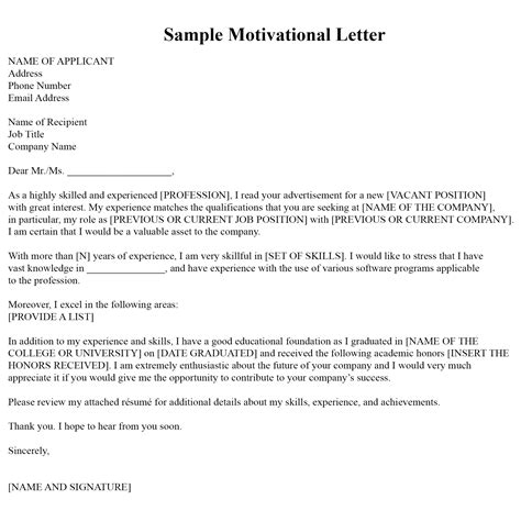 motivation letter template   collection