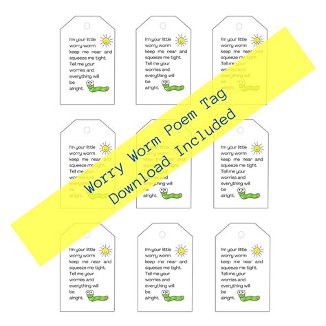 worry worm poem printable post cards  tags   sizes loomahatstore
