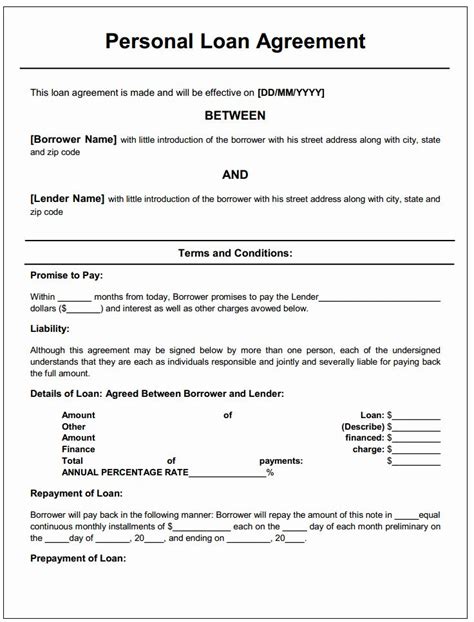 personal loan forms template  personal loan agreement private