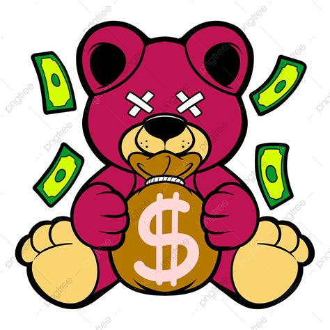bear holding money cartoon art illustration cartoon png transparent