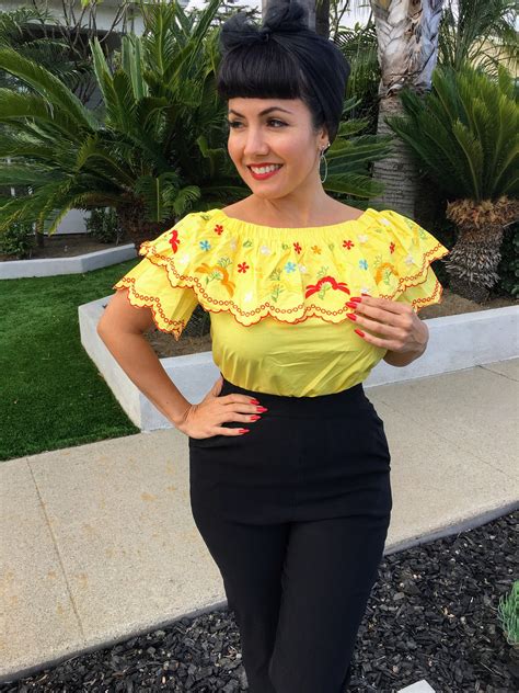 Ruffle Embroidered Top Retro Riviera Pinup Mexican