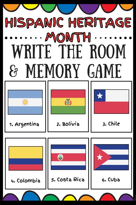 hispanic heritage month activities write  room memory game