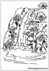 Waterfall Coloring Pages Adults Color Kids Getcolorings Online Printable Nature sketch template