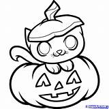 Halloween Drawings Cat Coloring Pages Draw Drawing Cute Easy Pumpkin Cartoon Step Childrens Things Kids Printable Stuff Cats Children Cartoons sketch template