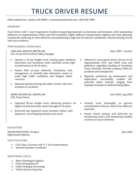 commercial driver resume tawaheltub