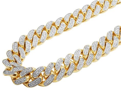 solid 14k yellow gold heavy miami cuban link kilo diamond chain