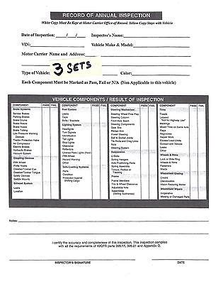 set   annual dot vehicle inspection forms decals inspector