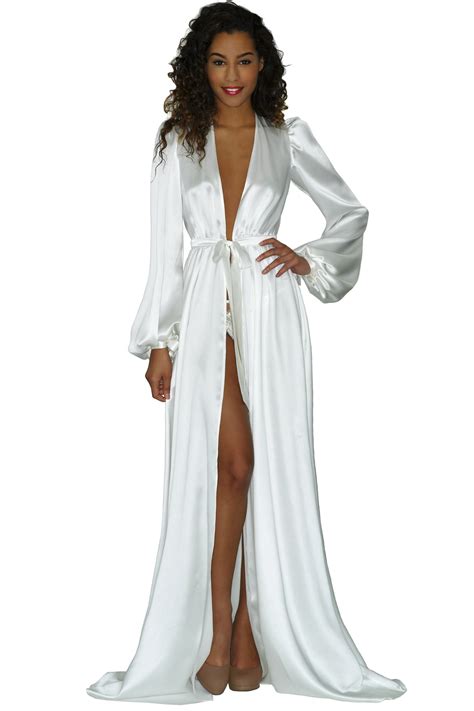 white silk floor length robe  silk peignoir bridal etsy