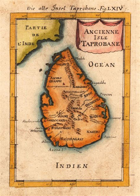 antique  rare  historic maps prints  ceylon map colorful