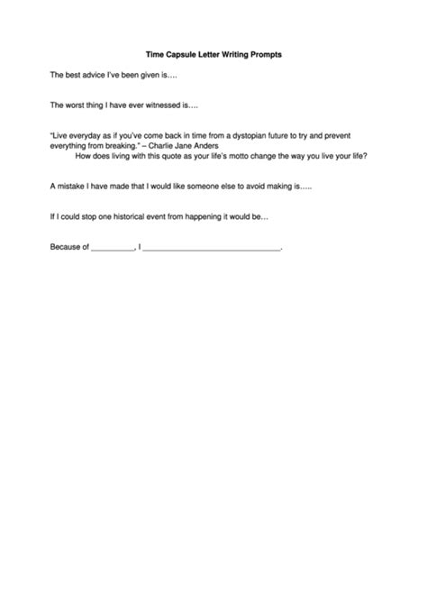 time capsule letter writing prompts template printable
