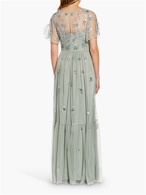 adrianna papell beaded mesh maxi dress frosted sage