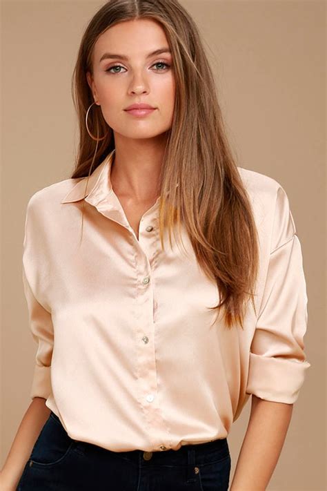 Chic Blush Top Satin Top Button Up Top Blouse 36 00 Lulus
