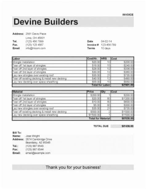 printable roofing invoices  printable