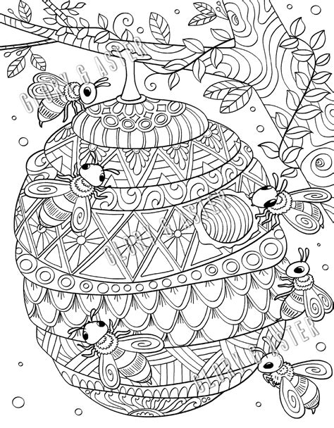 bee hive coloring page printable adult coloring page instant