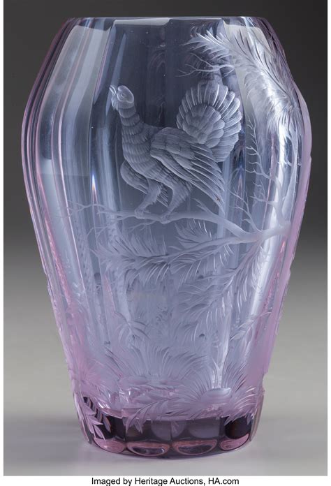 Moser Faceted And Engraved Glass Dichroic Vase Circa 1957 Marks