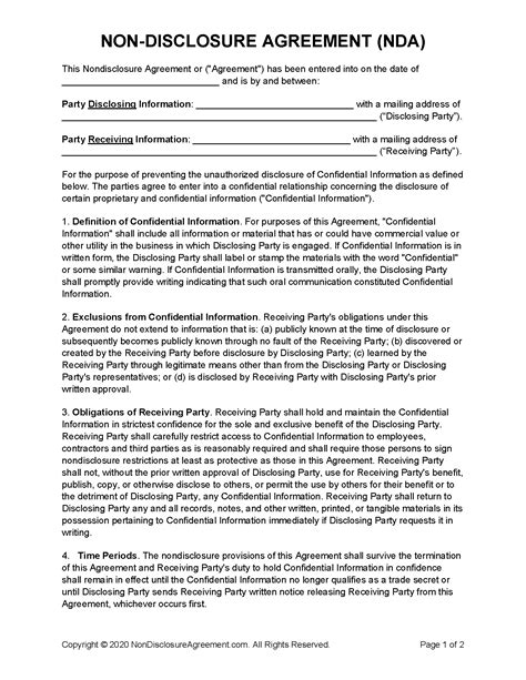 standard confidentiality agreement template