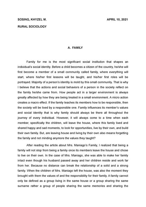 family reflection essay sosing khyzel  april    rural