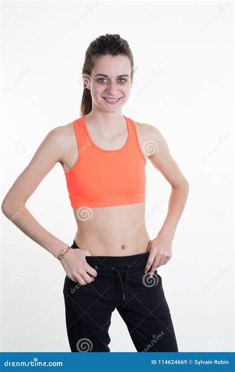 young girl  exercises  home stock image image  slim