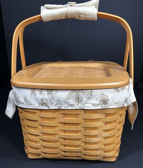 longaberger baskets small picnic basket combo riser liner botanical winsert euc