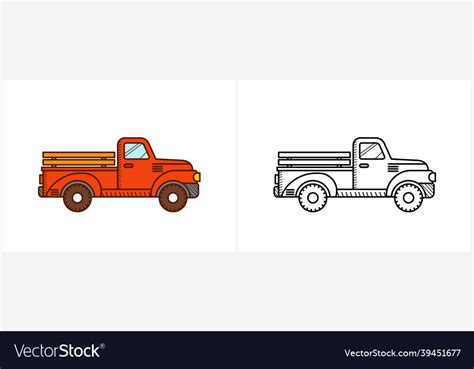 retro red pickup truck coloring page  kids vector image