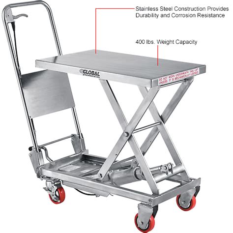Global Industrial™ Stainless Steel Mobile Scissor Lift Table 27 X 17