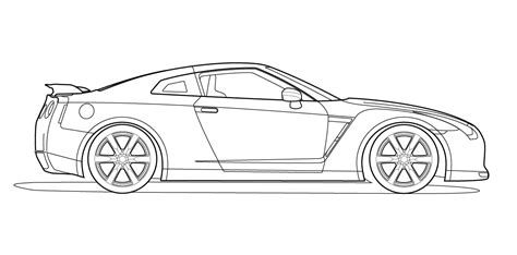 Side View Vector Line Drawing Of A Nissan Gt R Trashedgraphics