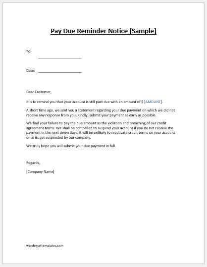 due account letter sample  template