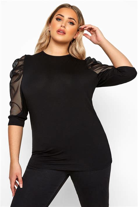 limited collection black ruched mesh sleeve top  clothing