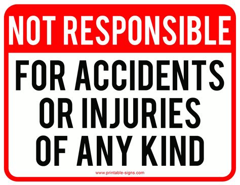 printable  responsible  accidents sign printable signs
