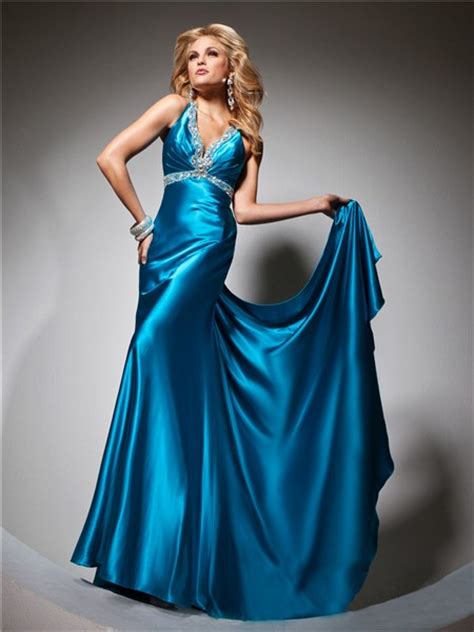 sexy v neck backless long blue silk beading glitter prom