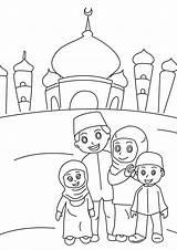 Colouring Ramadan Pages Muslim Family Mosque Print Click sketch template