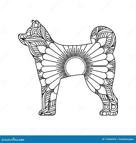 drawing zentangle  dog adult coloring page stock vector
