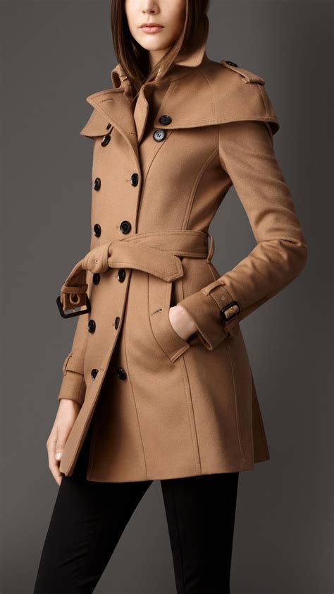 lyst burberry wool cashmere caped trench coat  brown