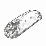 Burrito Drawn Vettore Disegnata Alimenti Preparazione Annata Monocromatica Rapida Barilotto Legno sketch template