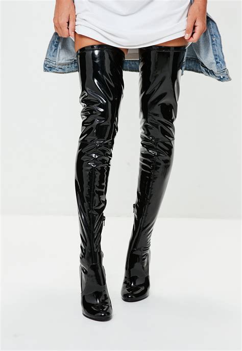 missguided black vinyl thigh high boots lyst