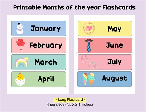 months   year flashcards printable month   year cards